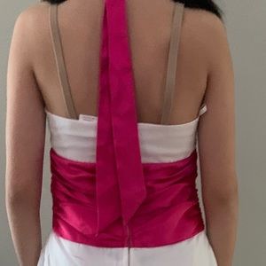 pink and white halter prom gown